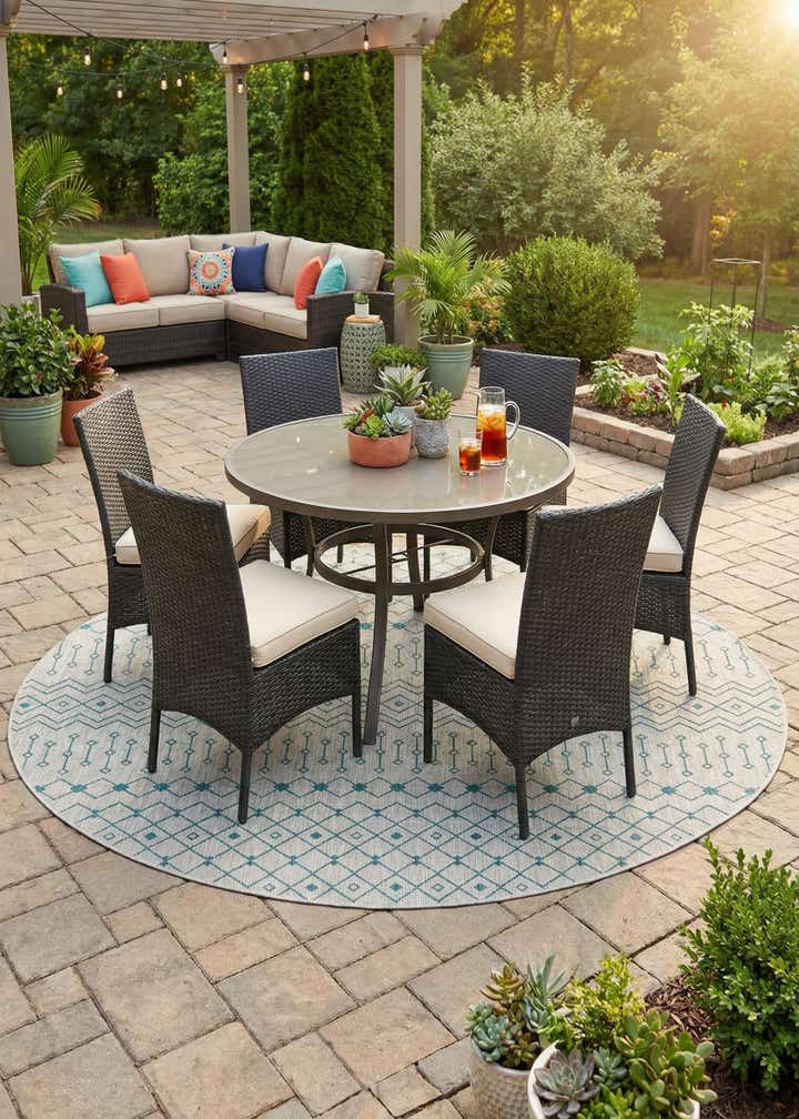 13' x 13' Easy-Clean Trellis Indoor / Outdoor Round Rug