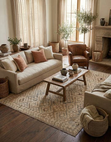 6' 4 x 8' 1 Hand Woven Kilim Maymana Wool Rug