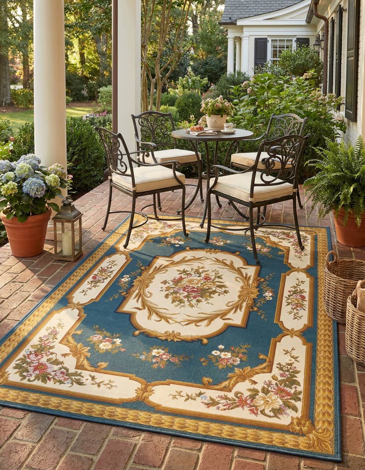 Detail image of 5' 2 x 7' 7  Washable Traditional Indoor / Outdoor Rug