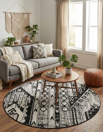 Black and White Oregon Round Rug