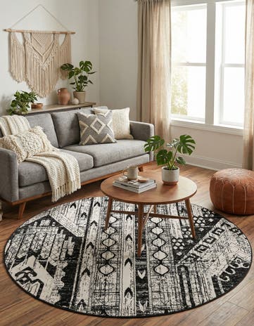 Black and White Oregon Round Rug