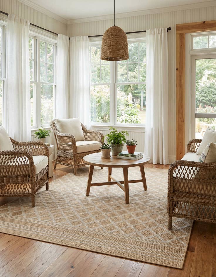 Detail image of  7' 1 x 10'  Washable Lattice Indoor / Outdoor Rug