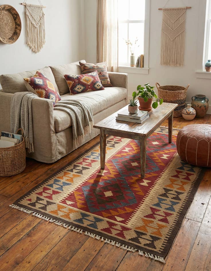 Detail image of 3' 5 x 6' 4  Hand Woven Kilim Maymana Wool Rug