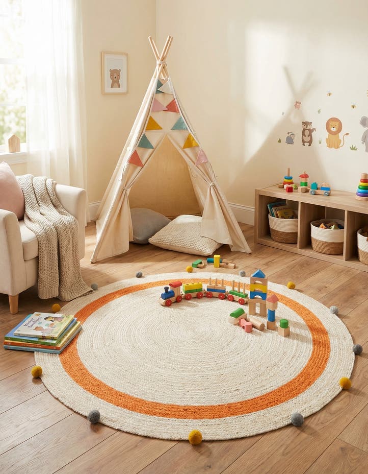 5' 1 x 5' 1 Hand Braided Kids Braided Jute Round...