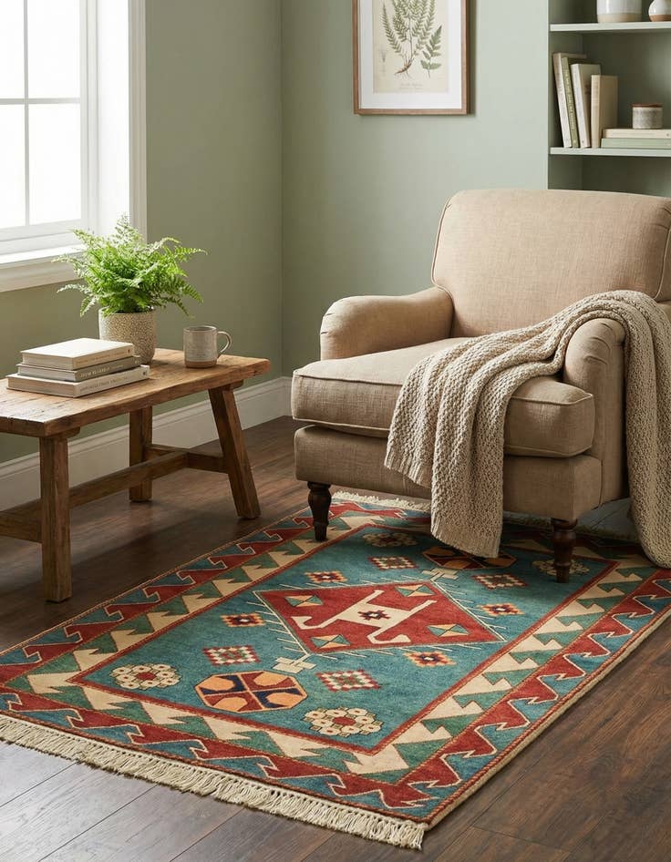 Detail image of 3' 2 x 4' 6  Hand Knotted Kazak Rug