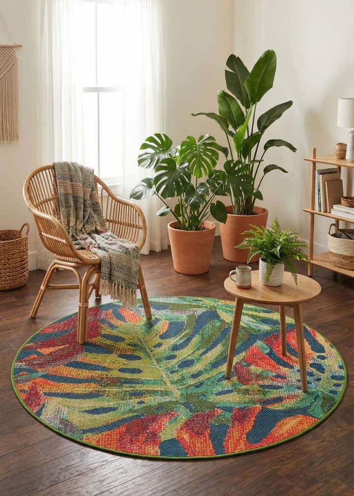4' 1 x 4' 1 Easy-Clean Baja Indoor / Outdoor Round Rug