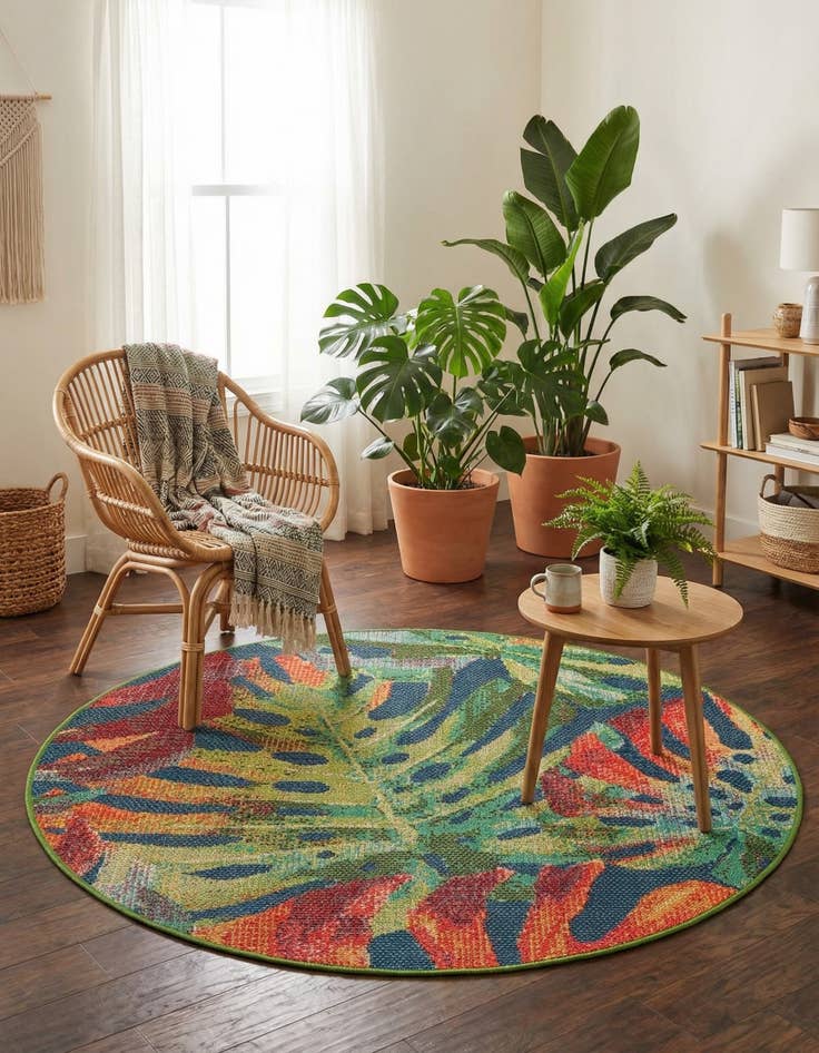 Detail image of 4' 1 x 4' 1  Washable Baja Indoor / Outdoor Round Rug