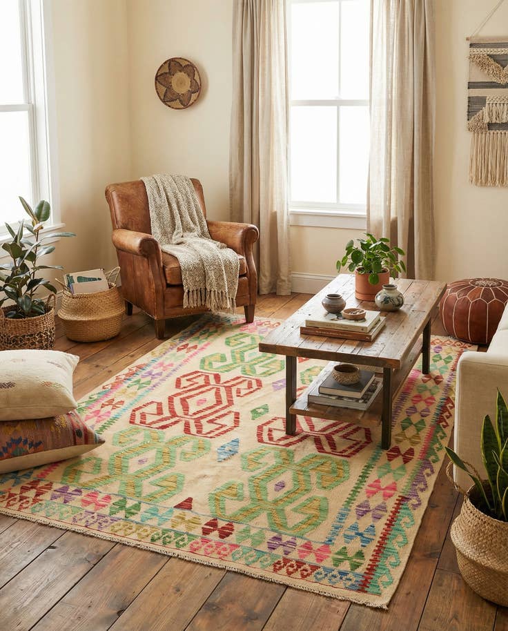 Detail image of 4' 9 x 6' 7 Hand Woven Kilim Maymana Wool Rug