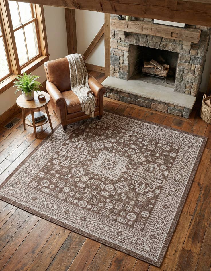 Detail image of 7' 10 x 7' 10  Washable Aztec Indoor / Outdoor Square Rug