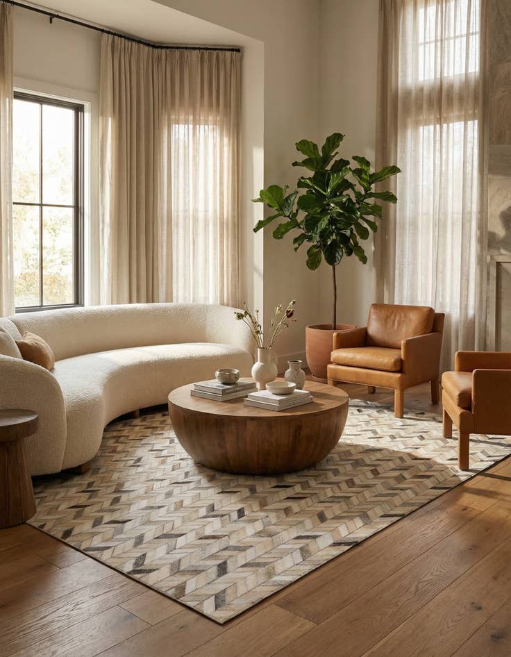 Detail image of 4' 8 x 6' 7 Cowhide Stocks Rug