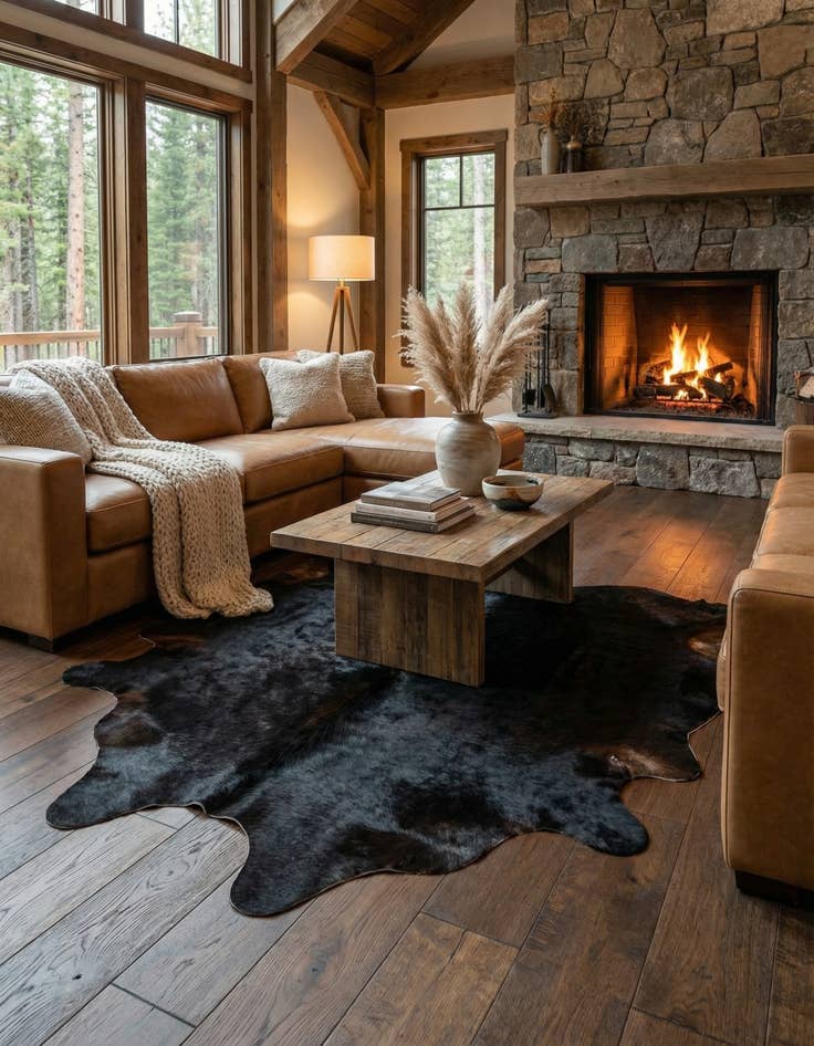 Detail image of 5' 11 x 7' Cowhide Leather Rug