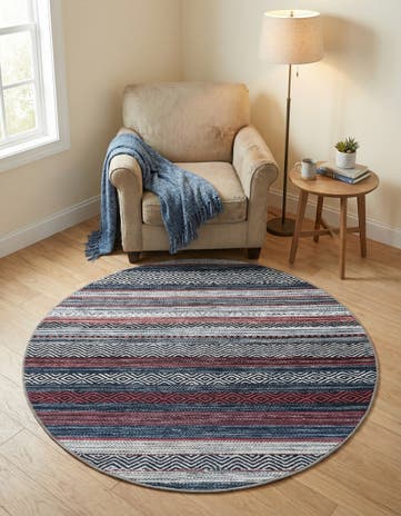 Navy Blue Washable Yara Round Rug