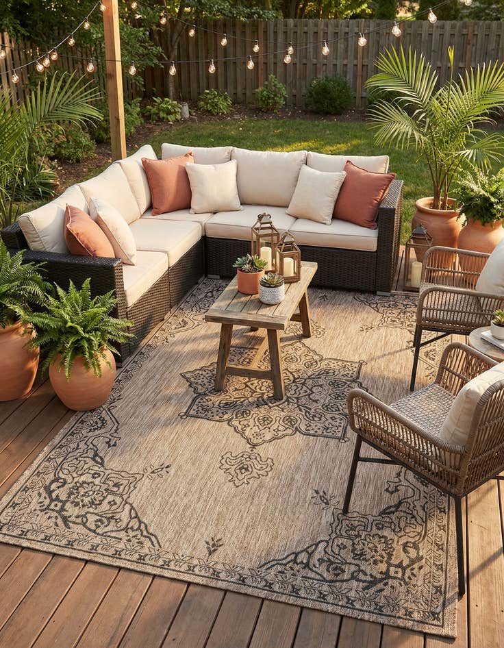 Detail image of 6' x 9'  Washable Traditional Indoor / Outdoor Rug