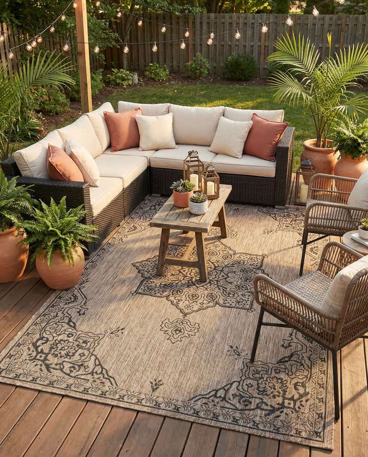 6' x 9' Easy-Clean Traditional Indoor / Outdoor Rug