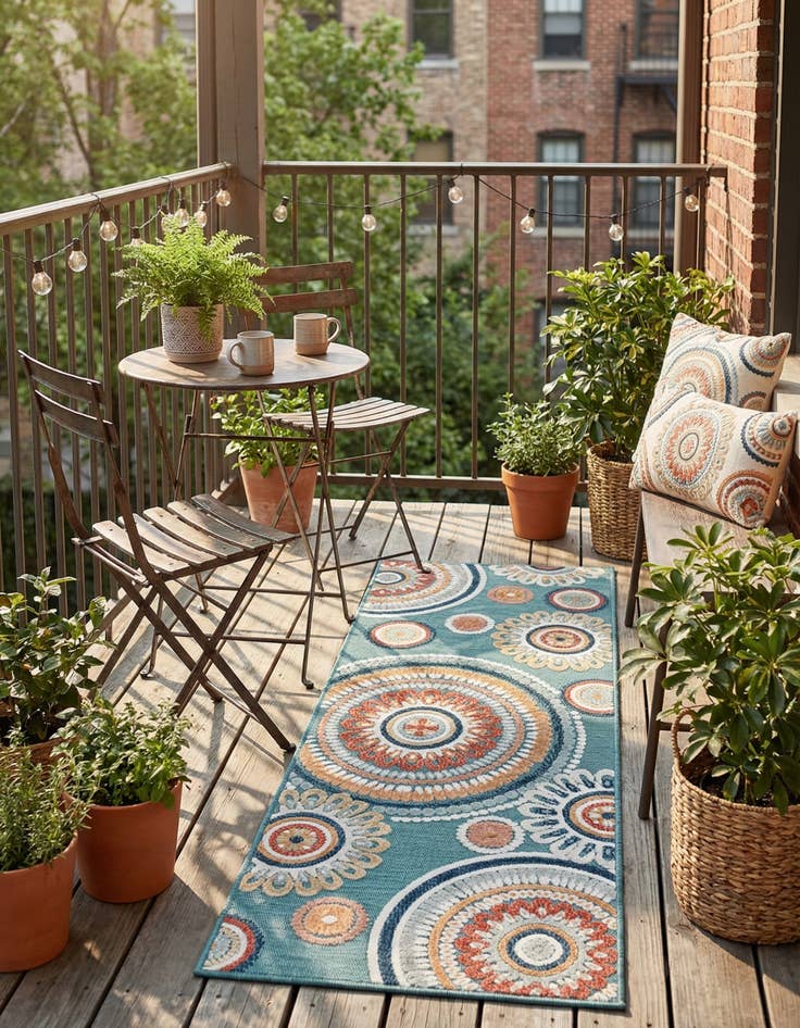 Detail image of  2' 2 x 6'  Washable Botanical Indoor / Outdoor Runner Rug