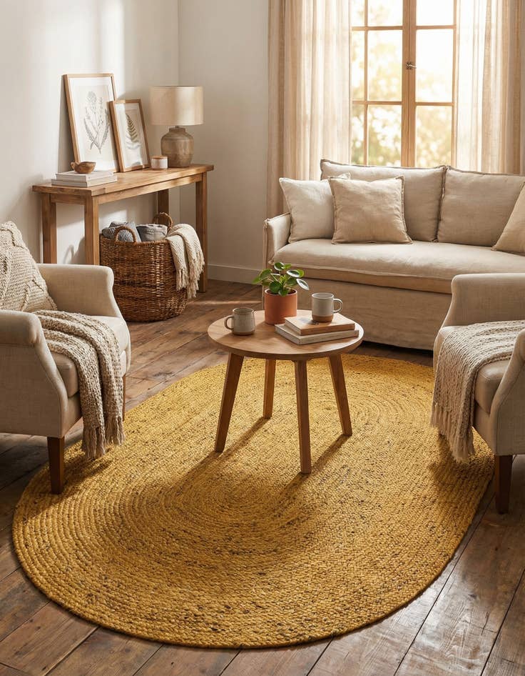 Detail image of 5' 1 x 8'  Hand Braided Jute Oval Rug