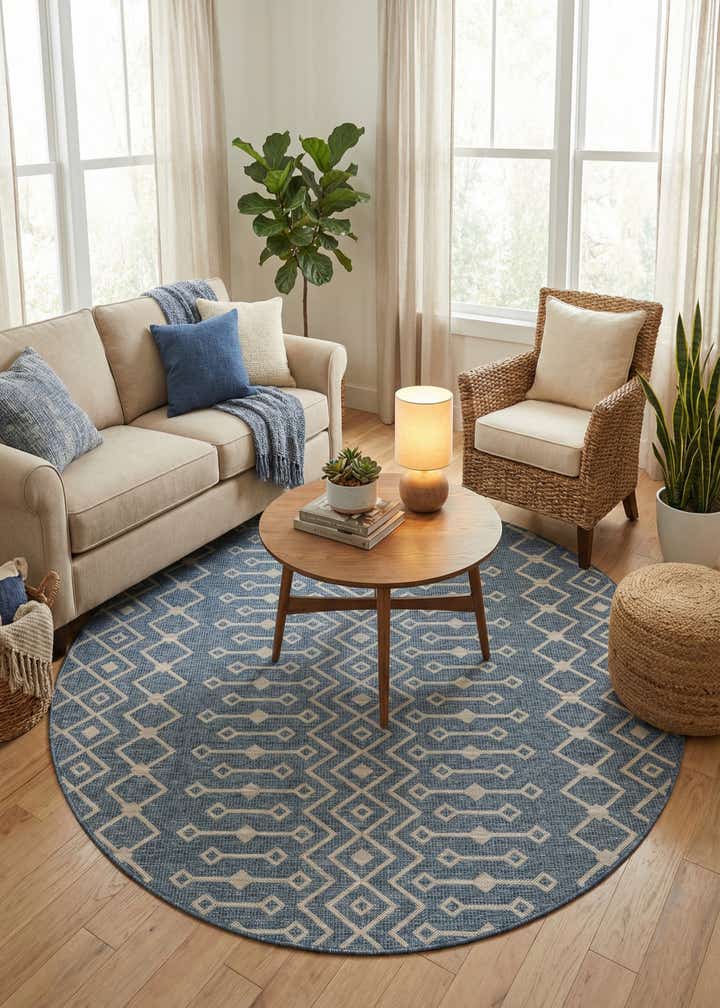 7' 10 x 7' 10 Easy-Clean Trellis Indoor / Outdoor Round Rug