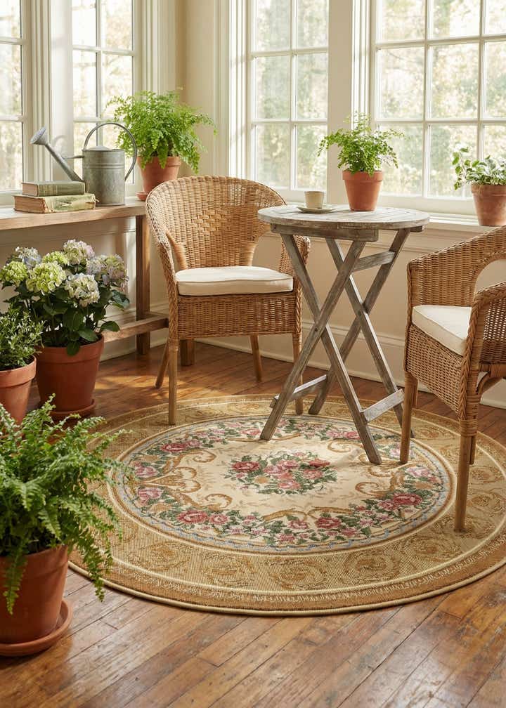 4' x 4' Easy-Clean Traditional Indoor / Outdoor Round Rug