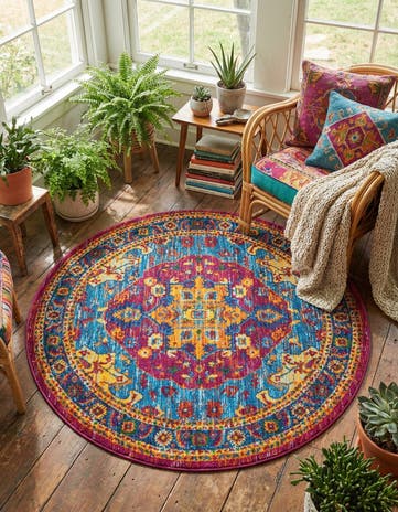 Pink Blue Calypso Round Rug