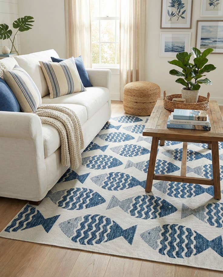 Detail image of 5' 3 x 8' Easy-Clean Coastal Indoor / Outdoor Rug
