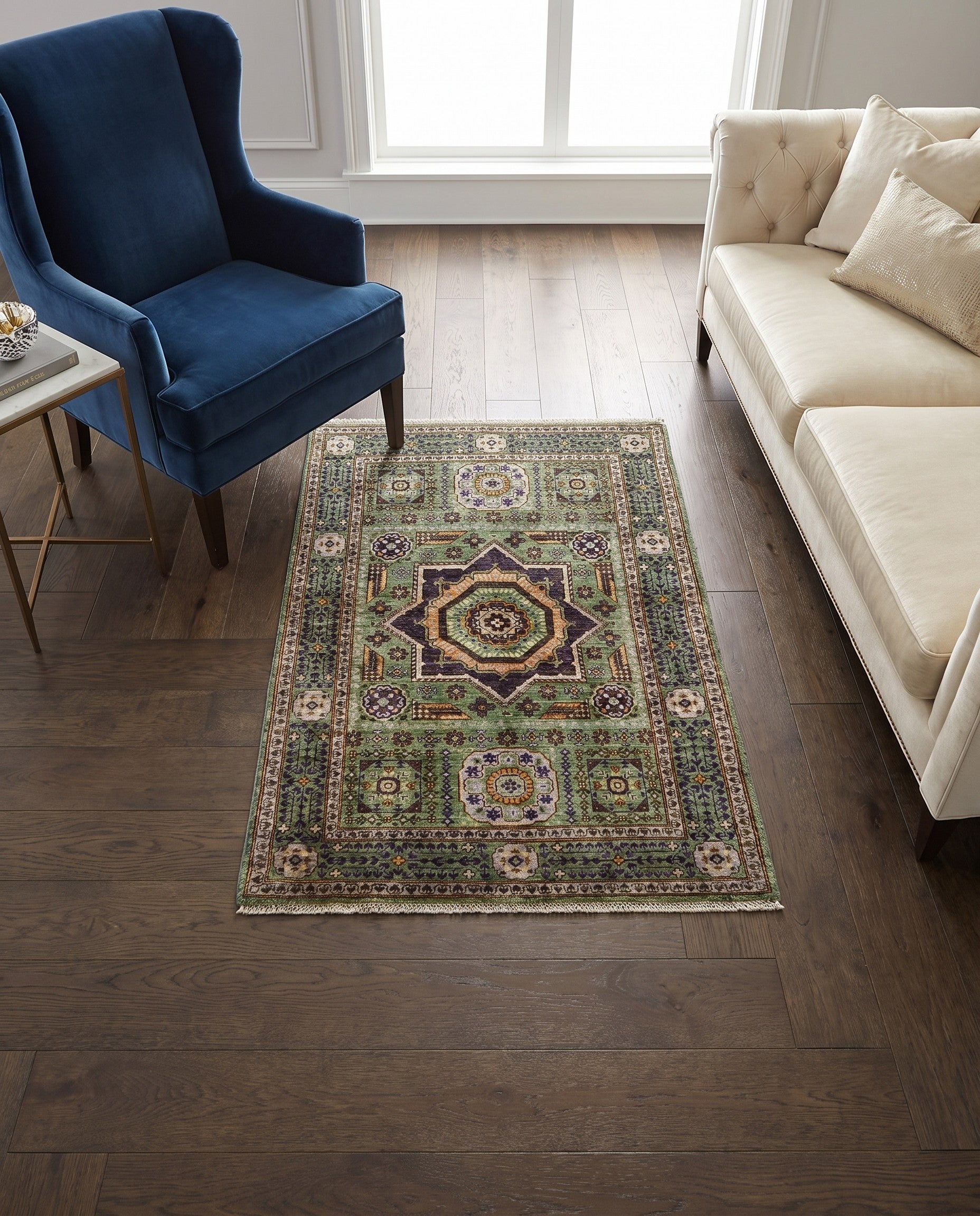 3' 4 x 4' 9 Hand Knotted Mamluk Ziegler Rug