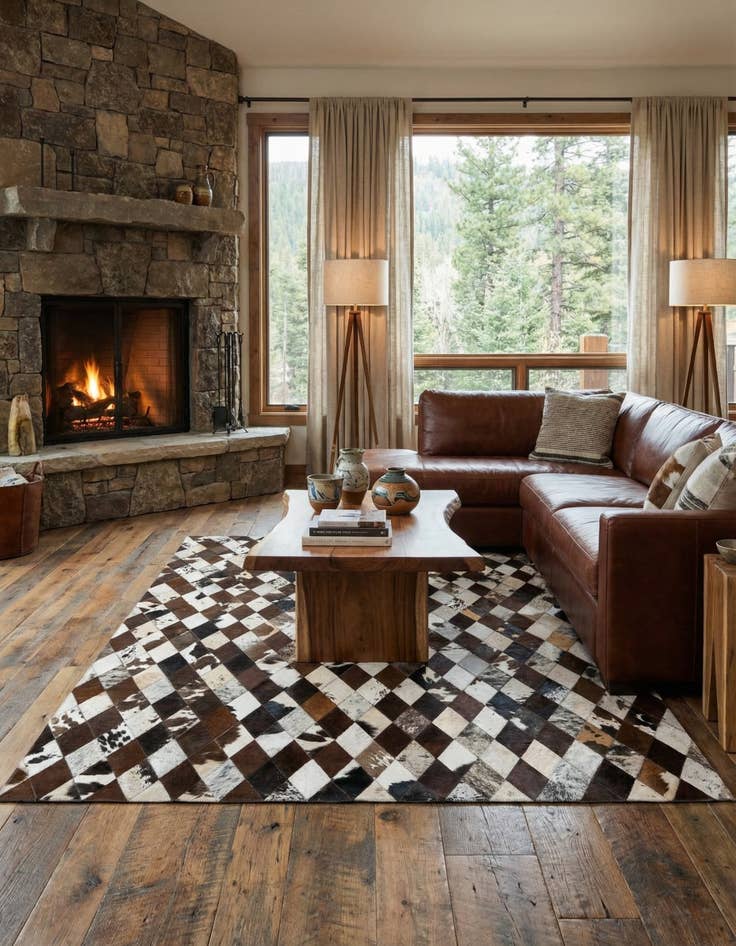 Detail image of 5' 1 x 8' 1 Cowhide Stocks Rug