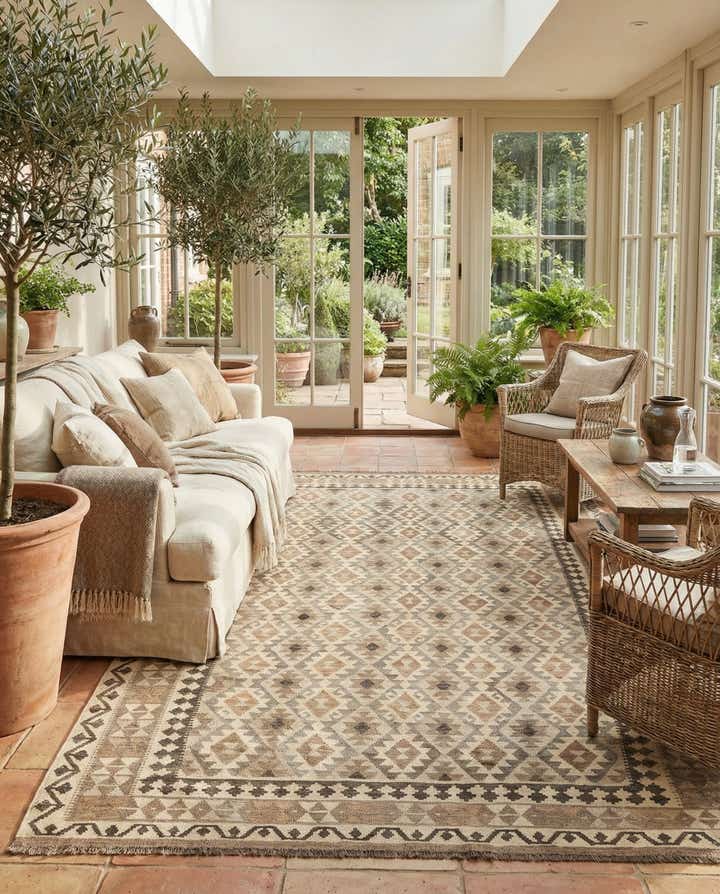 6' 9 x 9' 11 Hand Woven Kilim Maymana Wool Rug