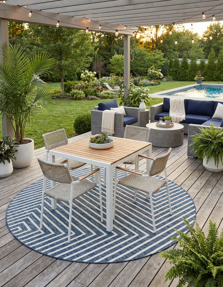 Detail image of 7' 10 x 7' 10 Easy-Clean Modern Indoor / Outdoor Round Rug