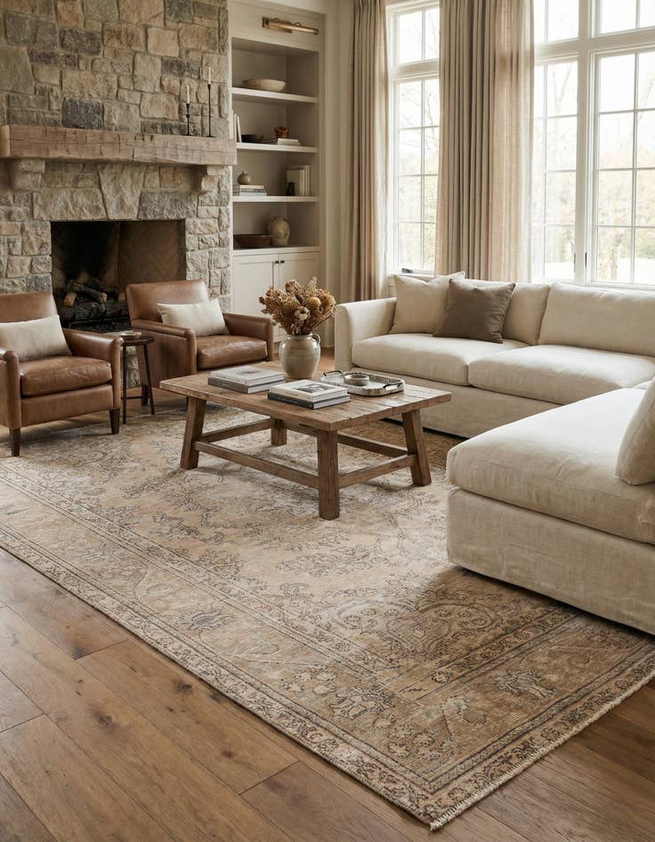 Detail image of 6' 4 x 9'  Hand Knotted Ultra Vintage Persian Wool Rug