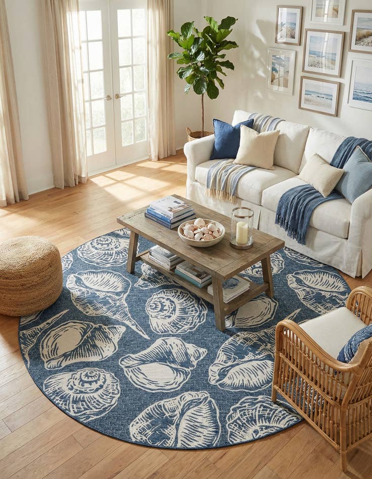 Detail image of  10' x 10'  Washable Coastal Indoor / Outdoor Round Rug