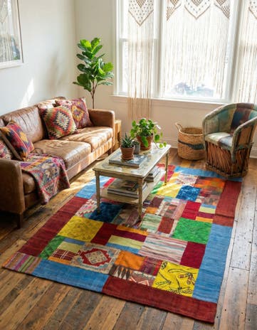 5' 7 x 8' 3 Hand Woven Kilim Patchwork Wool Rug