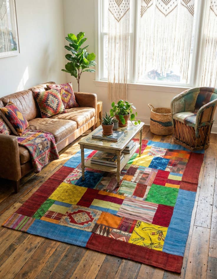 Detail image of 5' 7 x 8' 3  Hand Woven Kilim Patchwork Wool Rug