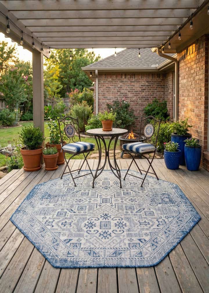 5' 3 x 5' 3 Easy-Clean Aztec Indoor / Outdoor Octagon Rug