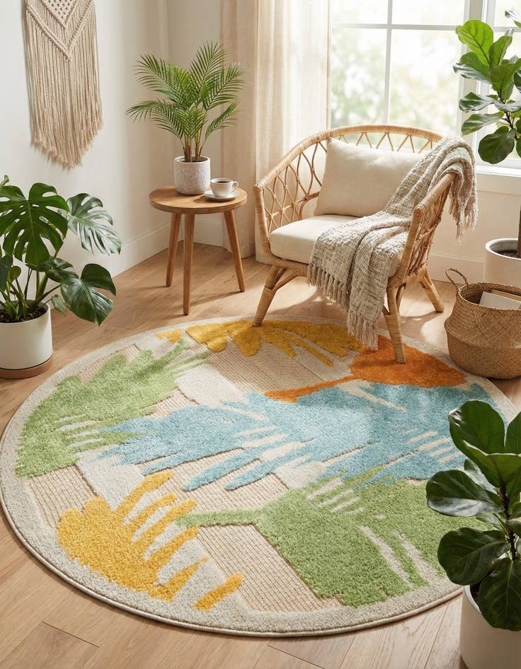 Detail image of 3' 3 x 3' 3  Washable Aruba Indoor / Outdoor Round Rug