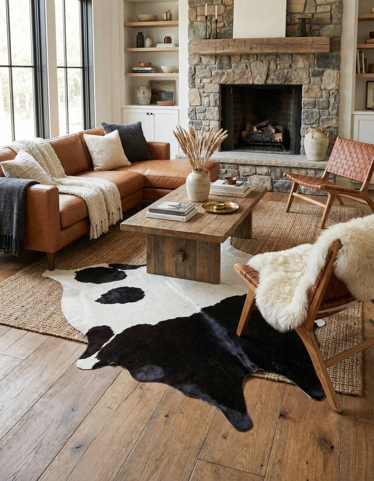 Detail image of 4' 8 x 5' Cowhide Leather Square Rug