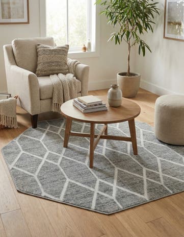 Gray Lattice Trellis Octagon Rug