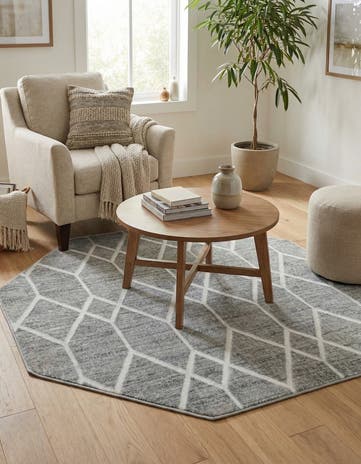 Gray Lattice Trellis Octagon Rug