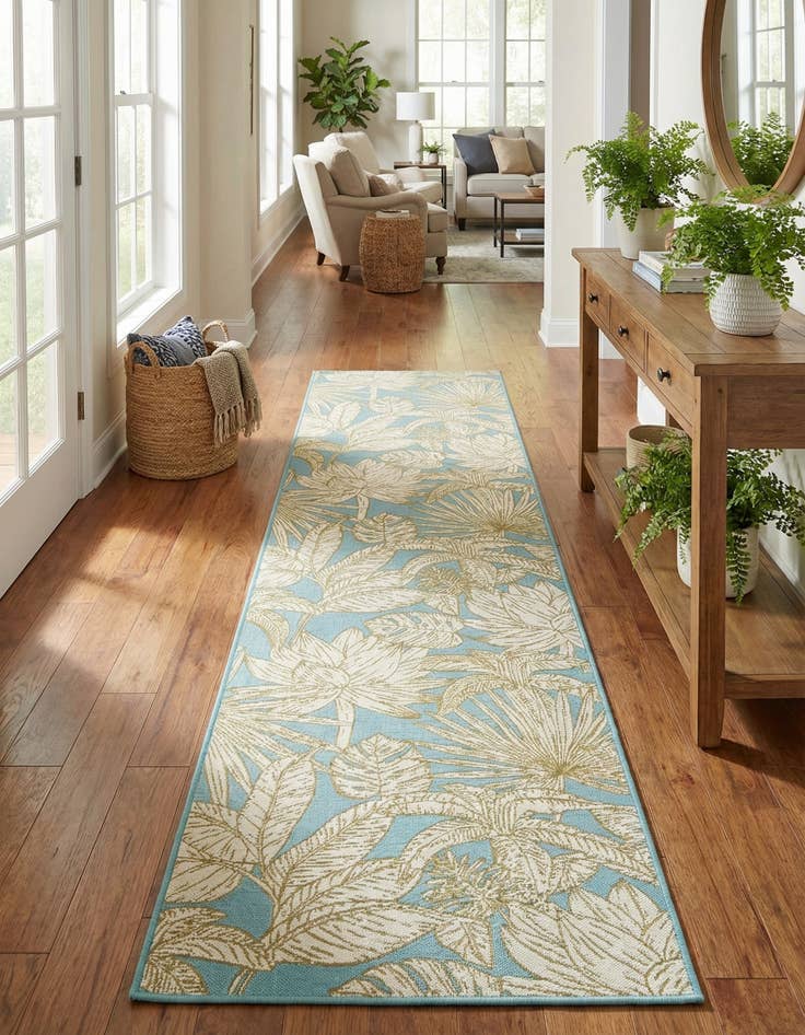 Detail image of 2' 7 x 12'  Washable Botanical Indoor / Outdoor Runner Rug