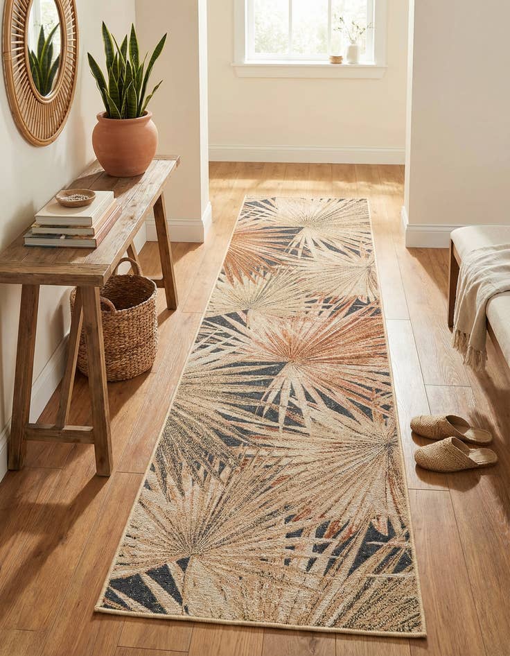 Detail image of  2' 7 x 10'  Washable Botanical Indoor / Outdoor Runner Rug