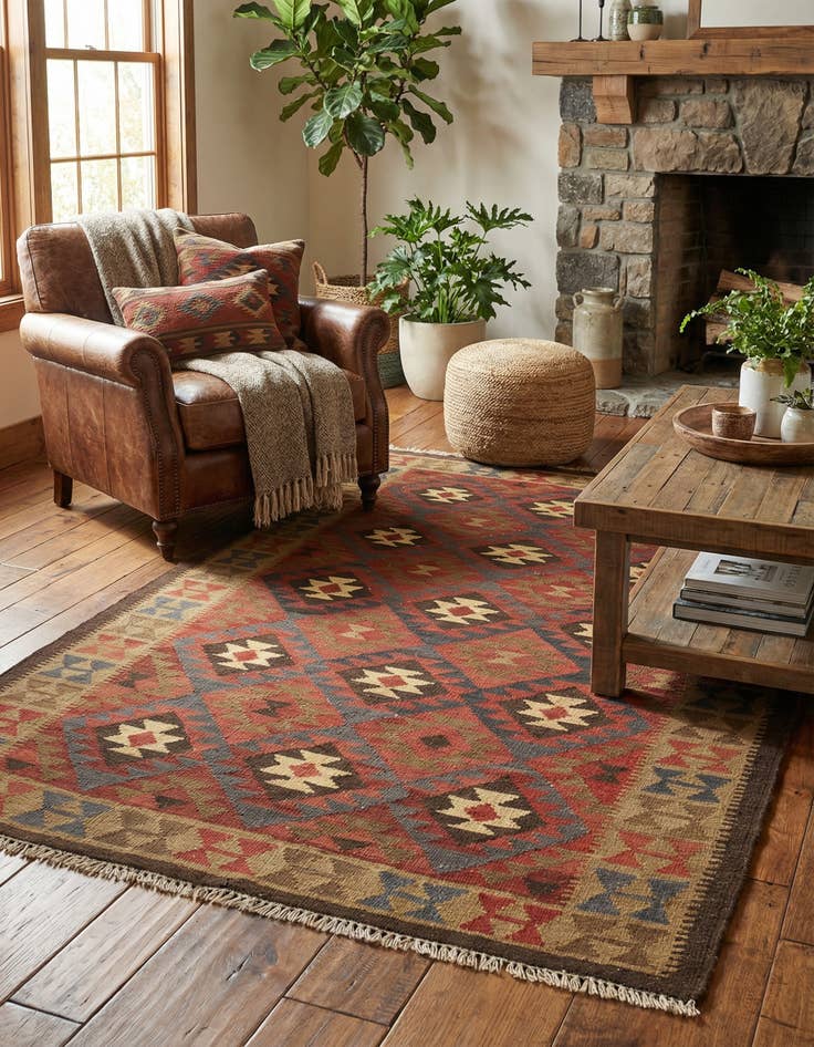 Detail image of  5' x 8'  Hand Woven Kilim Maymana Wool Rug