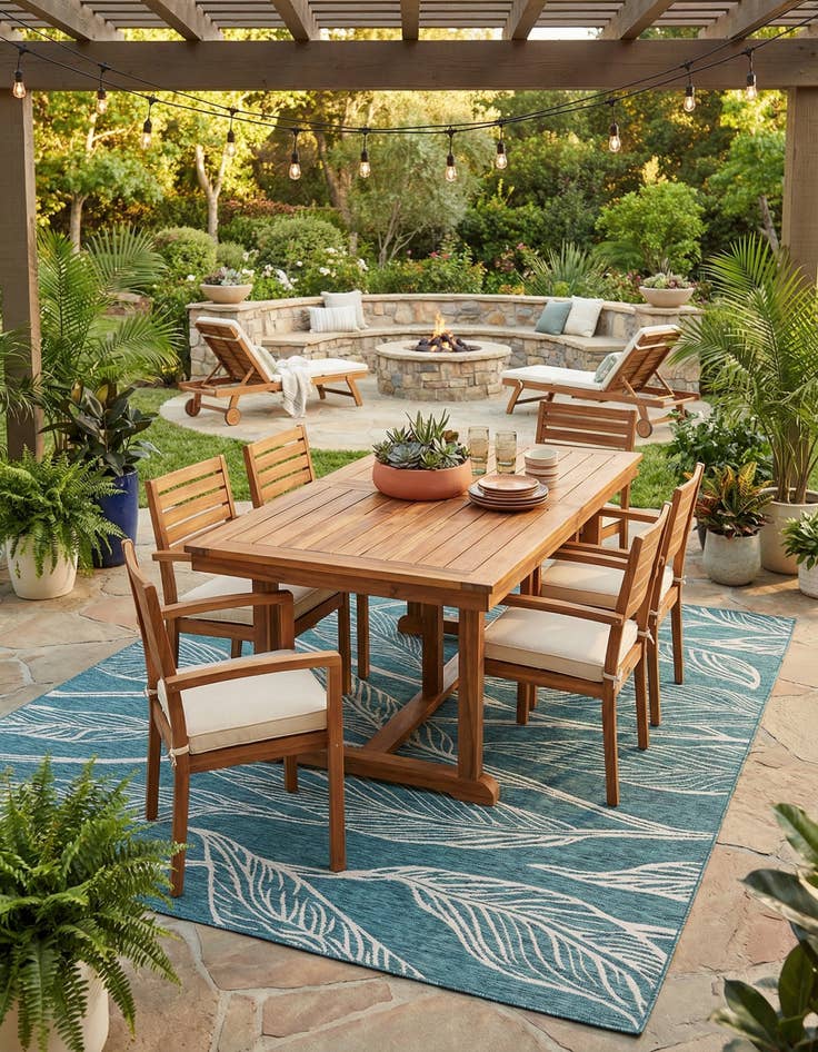 Detail image of 10' 8 x 10' 8  Washable Botanical Indoor / Outdoor Square Rug