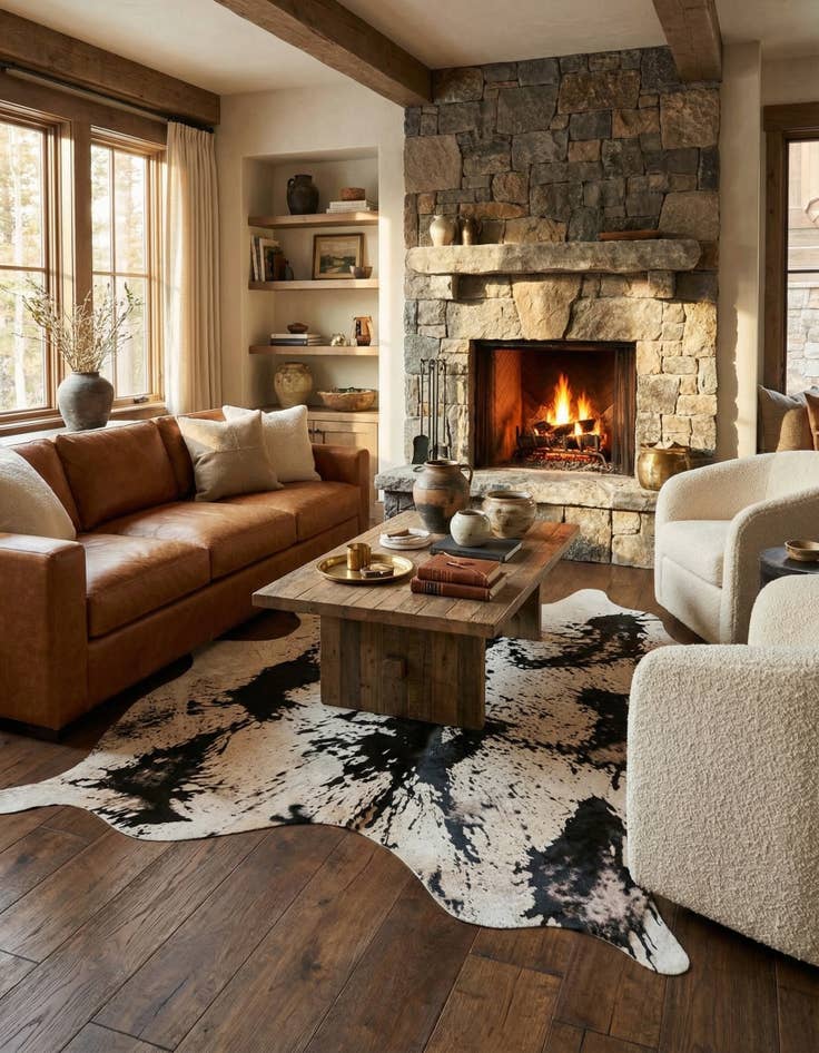 Detail image of 6' 3 x 7' 2 Cowhide Leather Rug