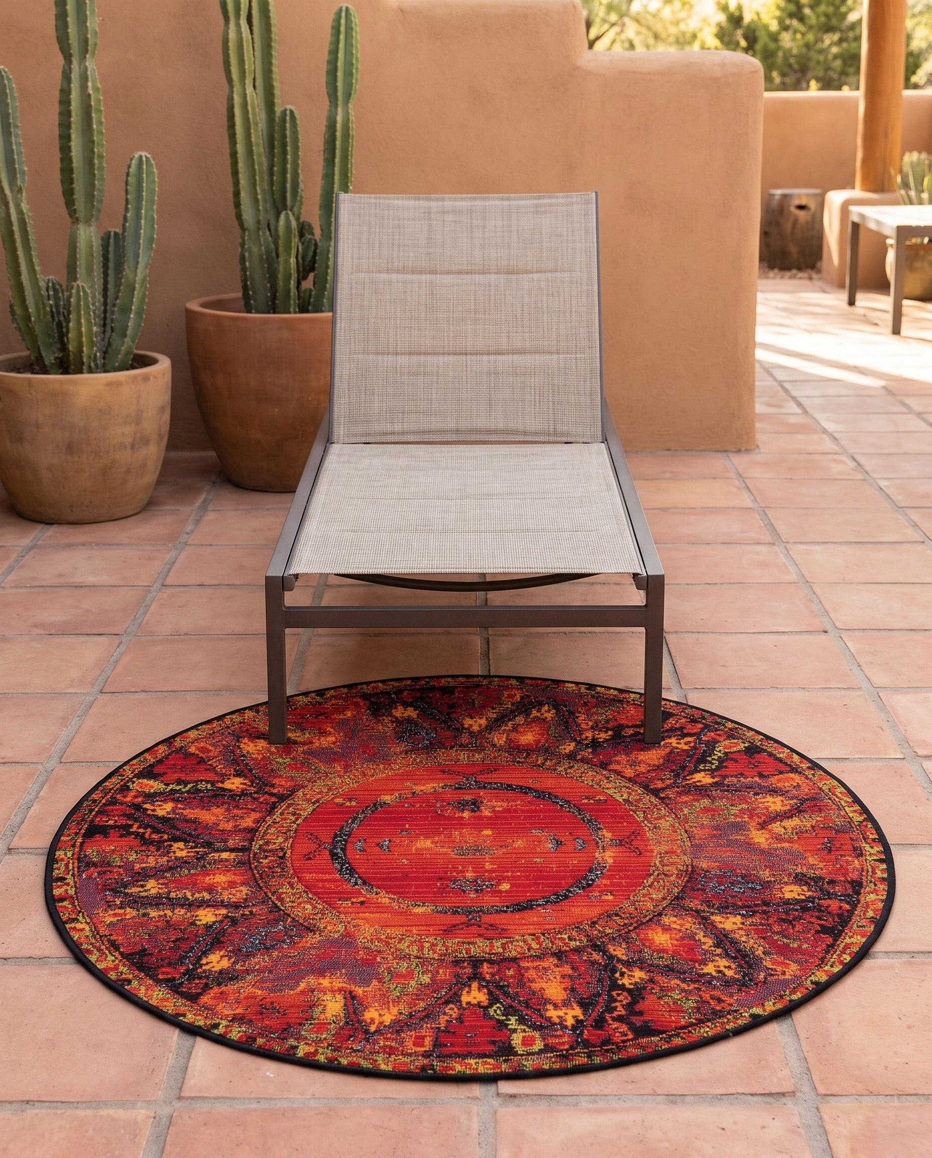 3' x 3' Easy-Clean Tribal Indoor / Outdoor Round Rug