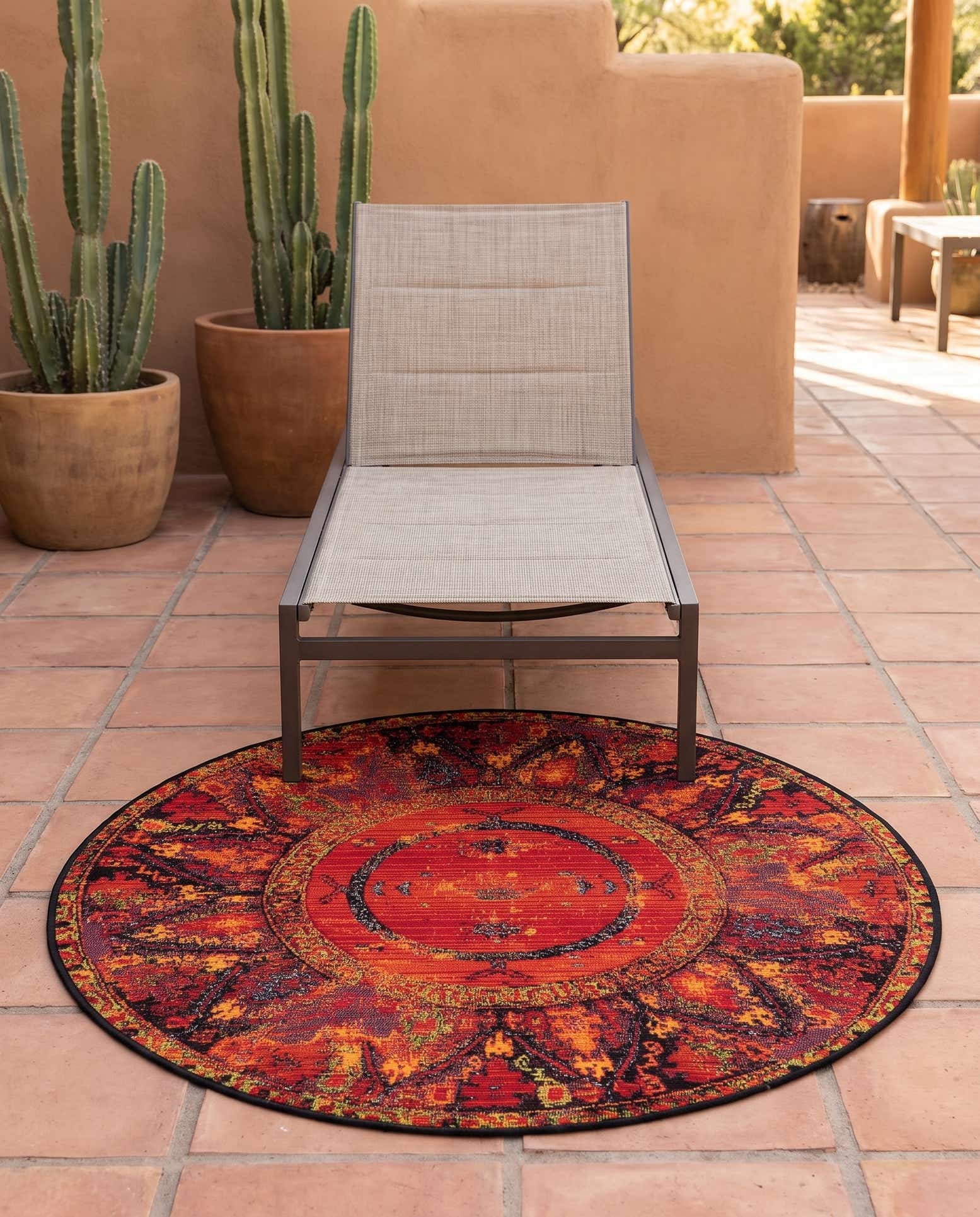 95cm x 95cm Facile à nettoyer Tribal Tapis Intérieur / Extérieur Rond
