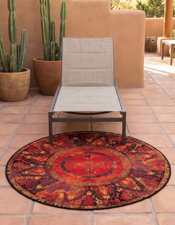 3' x 3' Easy-Clean Tribal Indoor / Outdoor Round Rug