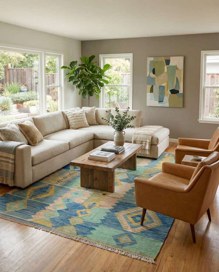 5' 9 x 8' Hand Woven Kilim Modern Wool Rug