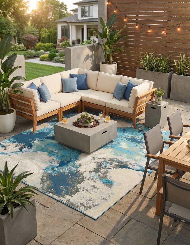 Detail image of 10' x 10'  Washable Modern Indoor / Outdoor Square Rug