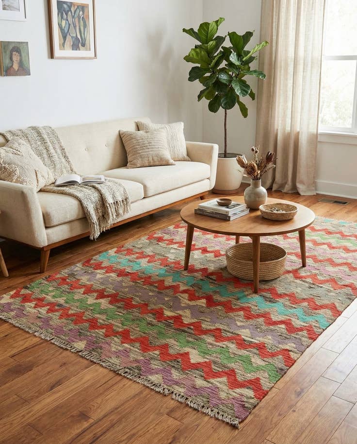 Detail image of 5' 5 x 7' 6 Hand Woven Kilim Modern Wool Rug