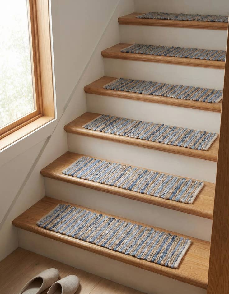 Detail image of 0' 9 x 2' 6 Hand Woven Chindi Jute Stair Rug