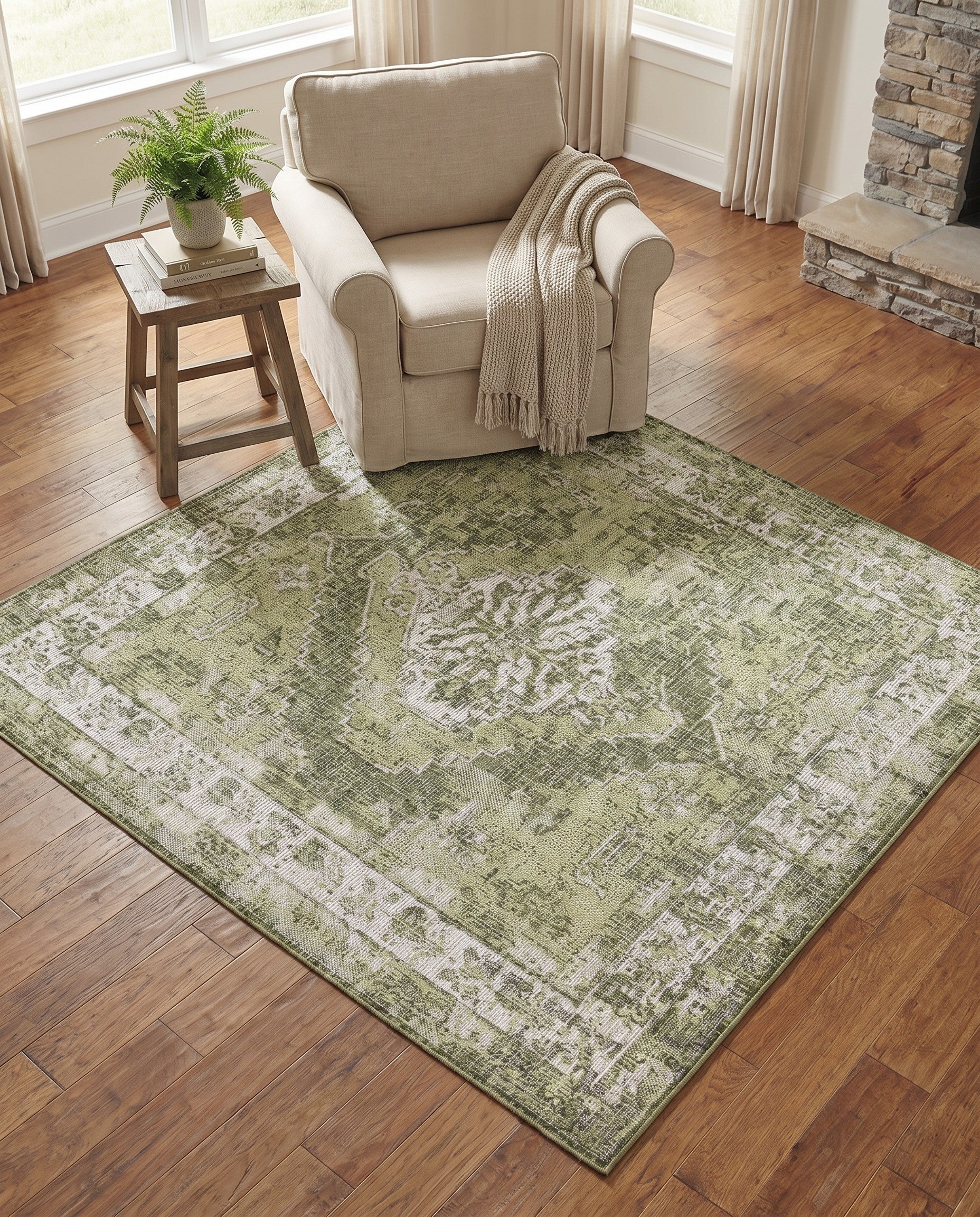 5' 3 x 5' 3 Easy-Clean Traditional Indoor / Outdoor Square Rug
